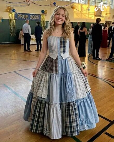 I Sewed a Dress From My Dad’s Shirts for Prom in His Honor – My Classmates Laughed Until the Principal Took the Mic and the Room Fell Silent