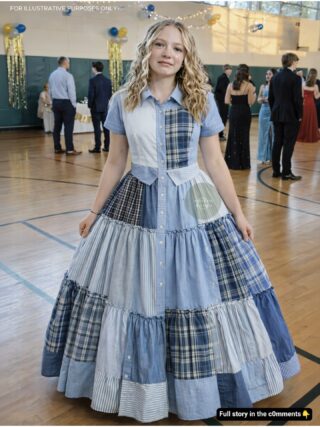 I Sewed My Prom Dress From My Dad’s Work Shirts—They Laughed at Me, Until the Principal Took the Mic and the Room Fell Silent