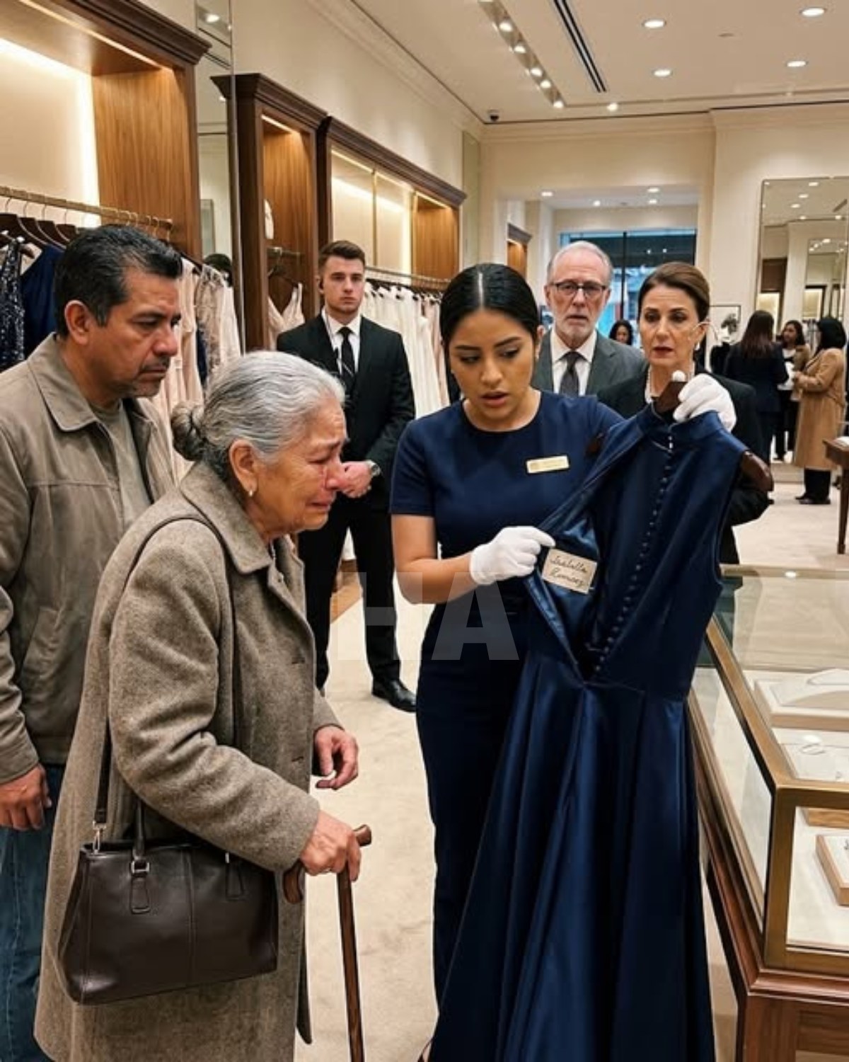 TWO STORE MANAGERS WERE ABOUT TO THROW MY 82-YEAR-OLD MOTHER OUT OF A LUXURY DEPARTMENT STORE… UNTIL A YOUNG SALES CLERK FOUND HER NAME SEWN INSIDE THE GOWN