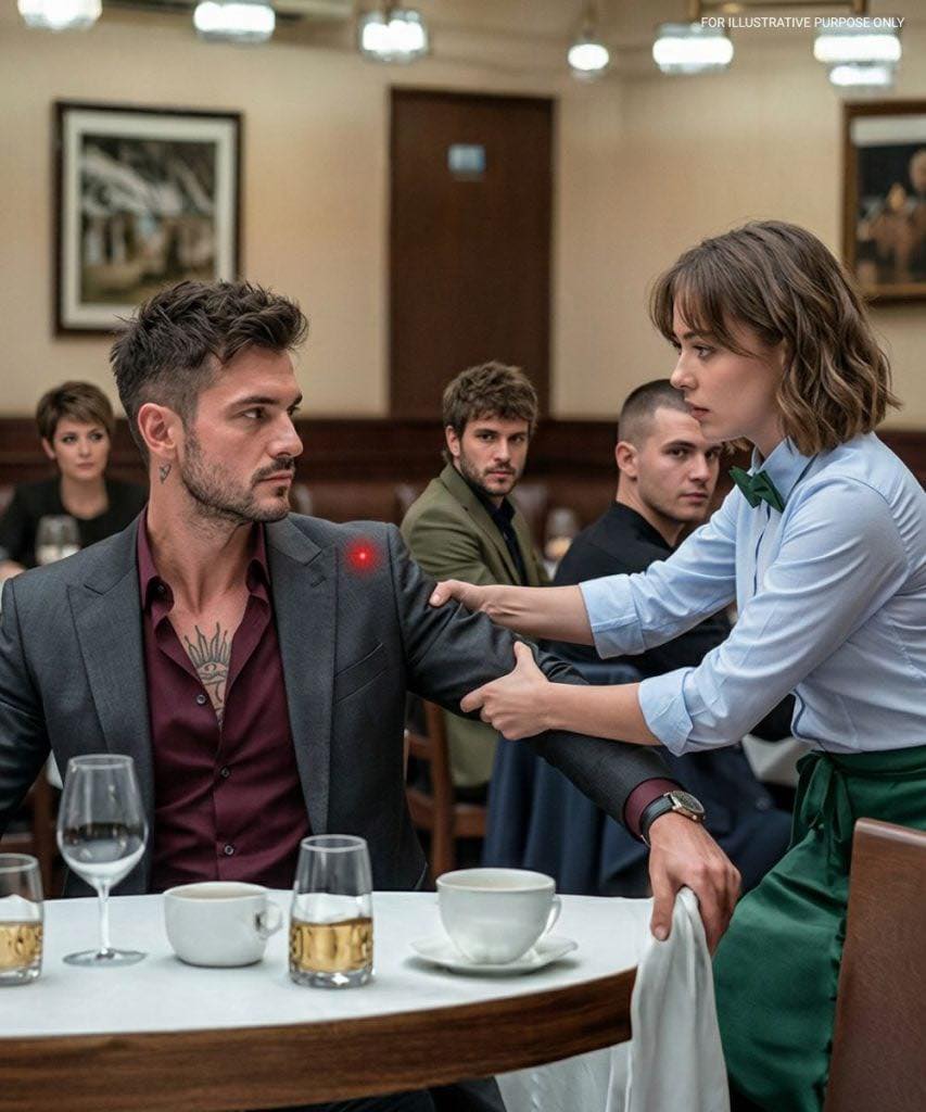 The poor waitress noticed the red dot on the mafia boss’s chest and was the first to act
