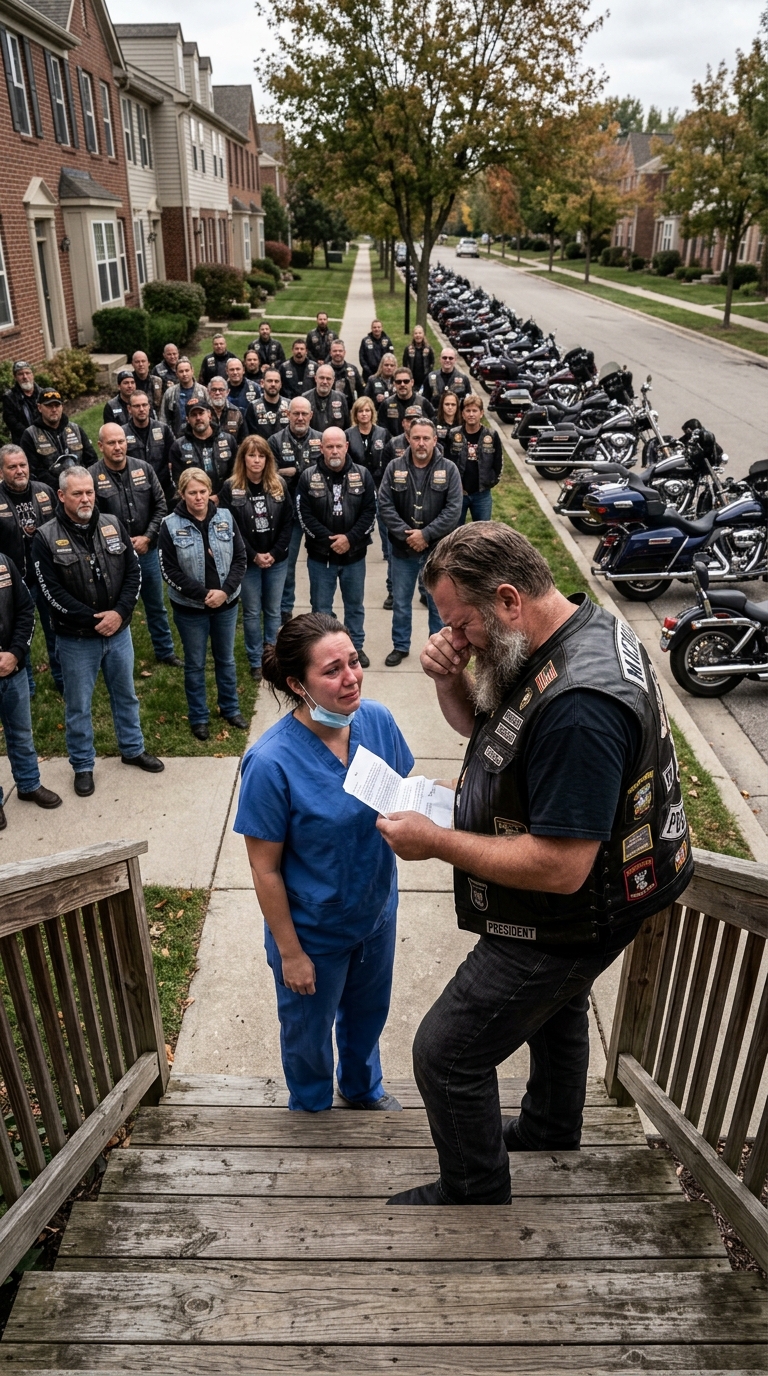 She Gave Up Her First-class Seat To A Scarred Biker – The Next Morning, 99 Motorcycles Showed Up At Her Door