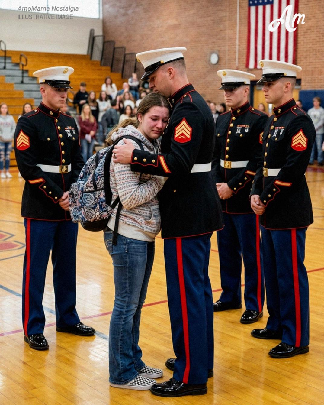 My 14-Year-Old Got Detention for Defending Her Marine Dad – When Four Men in Uniform Walked Into the School, the Entire Building Went Silent