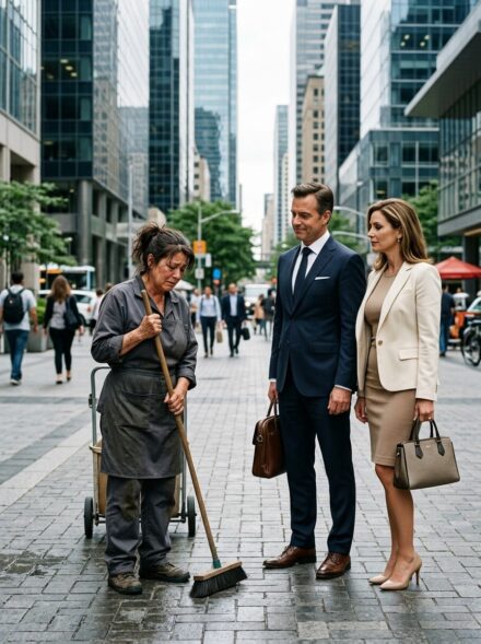 He smirked when he saw me sweeping outside his dream office tower. His fiancée laughed, called me pathetic, and he told me I didn’t belong there. What they didn’t know was that in thirty minutes, they would walk into a boardroom and learn the woman they mocked owned the entire building. By then, it was too late to take back a single word.