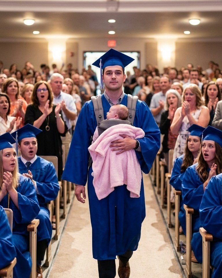They laughed when my son walked across the stage at his graduation ceremony with a newborn in his arms – one woman whispered: “Just like his mother…”