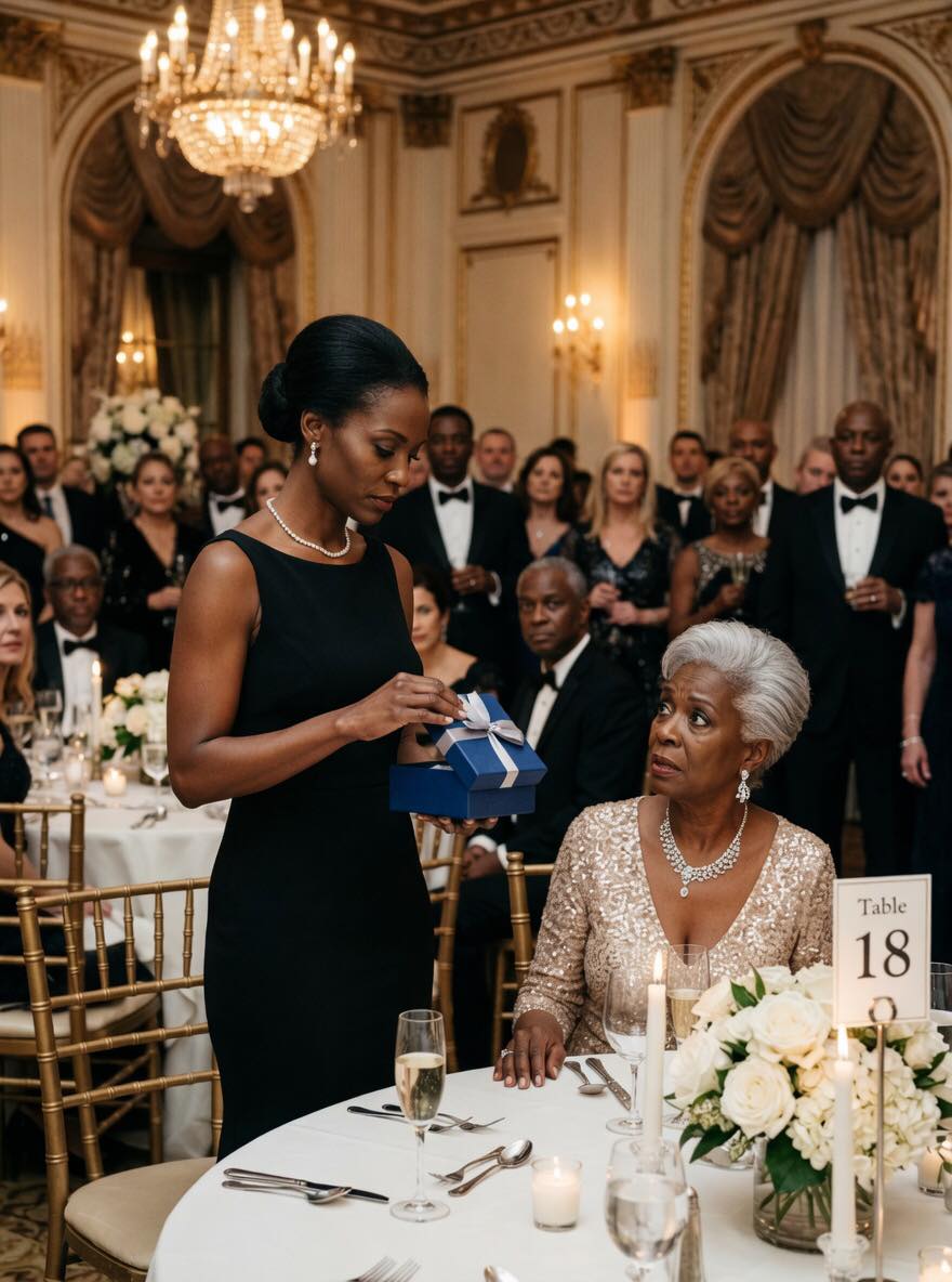 My mother laughed when I showed up to her 15th anniversary party carrying a small navy gift box. In front of fifty guests, she called me a freeloader, and my stepfather shoved the present back into my chest like I was still the daughter they had discarded years ago. But the second I set the box on the table, untied the silver ribbon, and calmly asked everyone in the ballroom to look inside before they judged me, the smiles vanished, the whispers died, and my mother realized she had just rejected the only gift that could have changed her life forever.